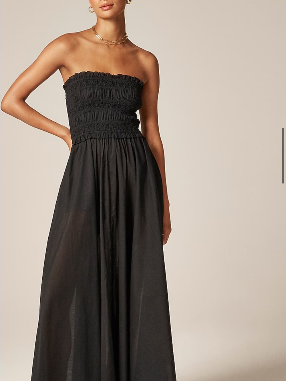 J. Crew Black Strapless Smocked Maxi Dress